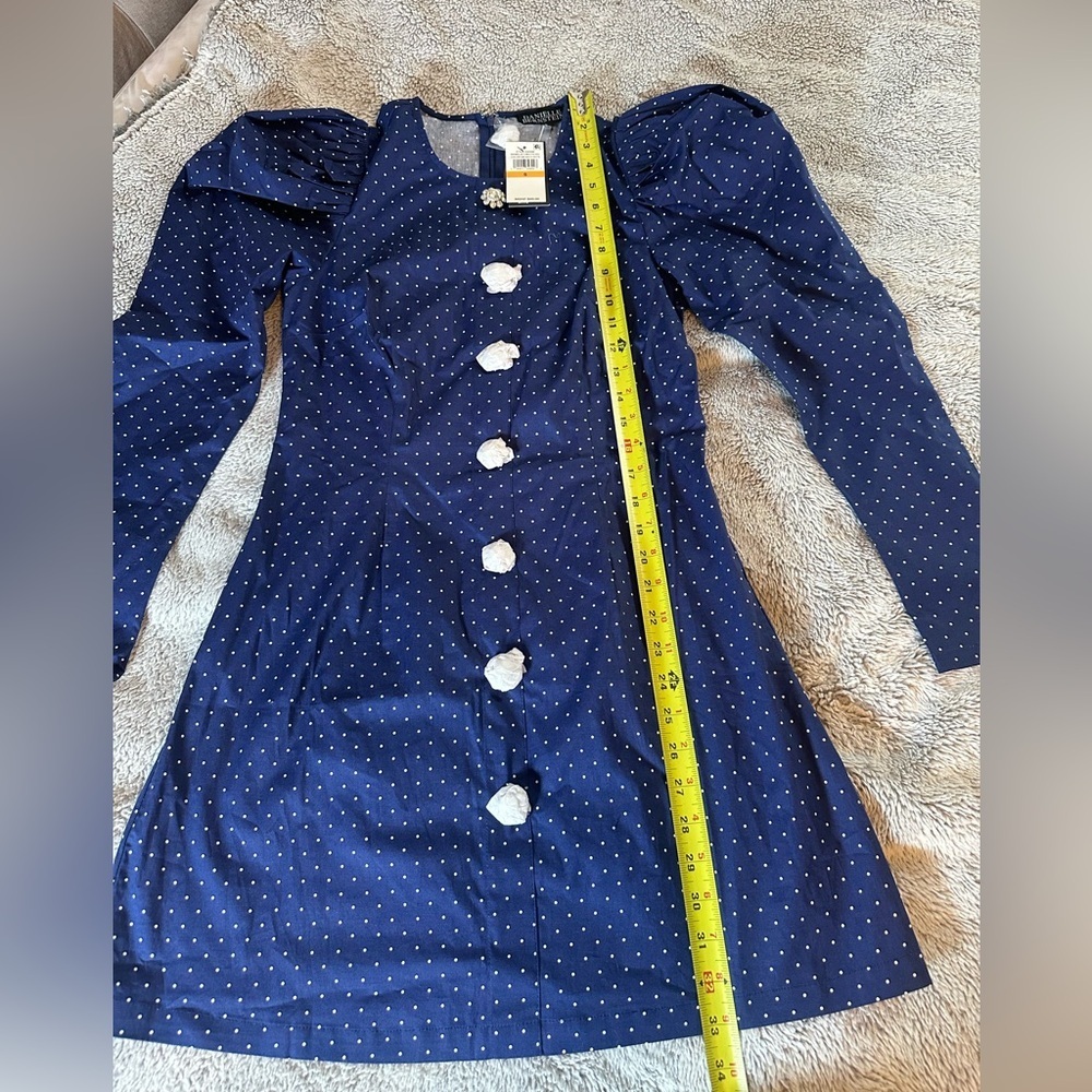 DANIELLE BERNSTEIN Navy Puff Sleeve Mini Dress Small NWT - Picture 10 of 11